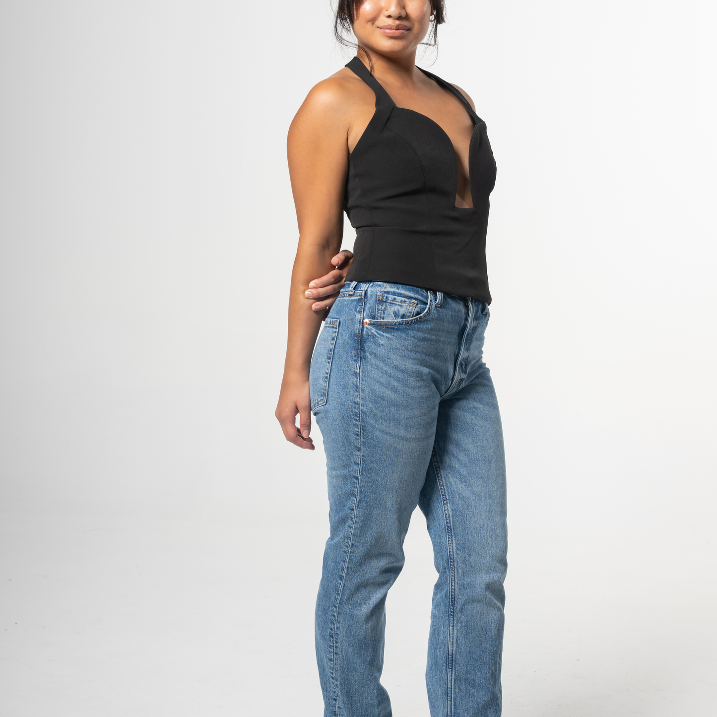 SCULPTED HALTER PEPLUM TOP