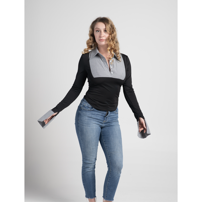 BLACK COLLARED LONG SLEEVE TOP