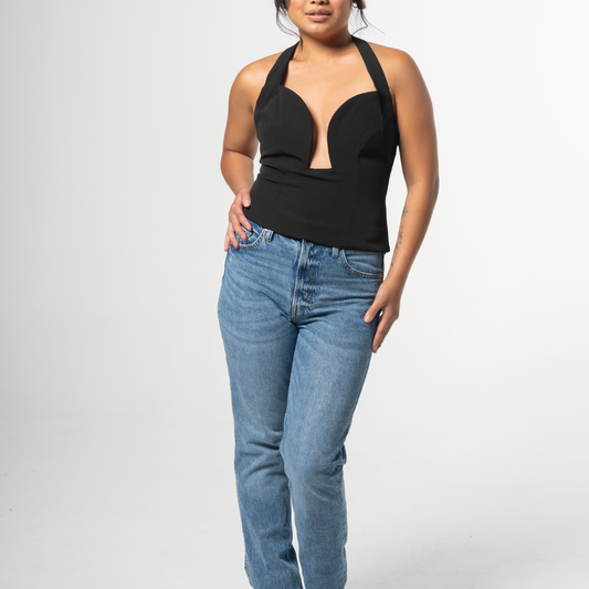 SCULPTED HALTER PEPLUM TOP