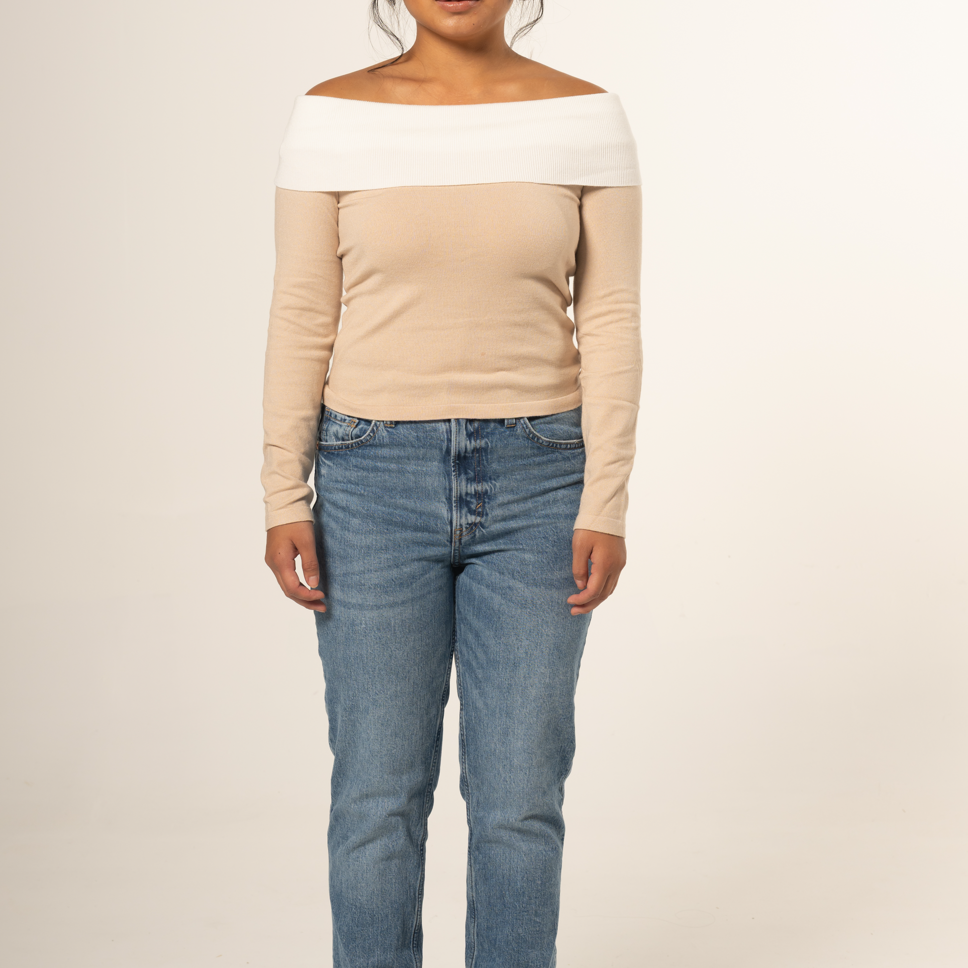 Off shoulder white cream top