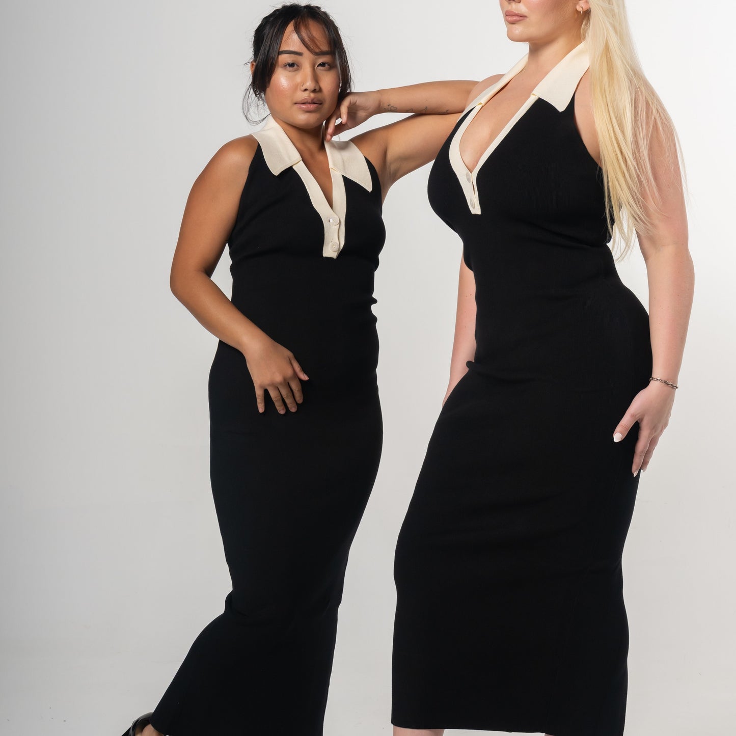 COLLARED HALTER KNIT DRESS