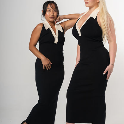 COLLARED HALTER KNIT DRESS