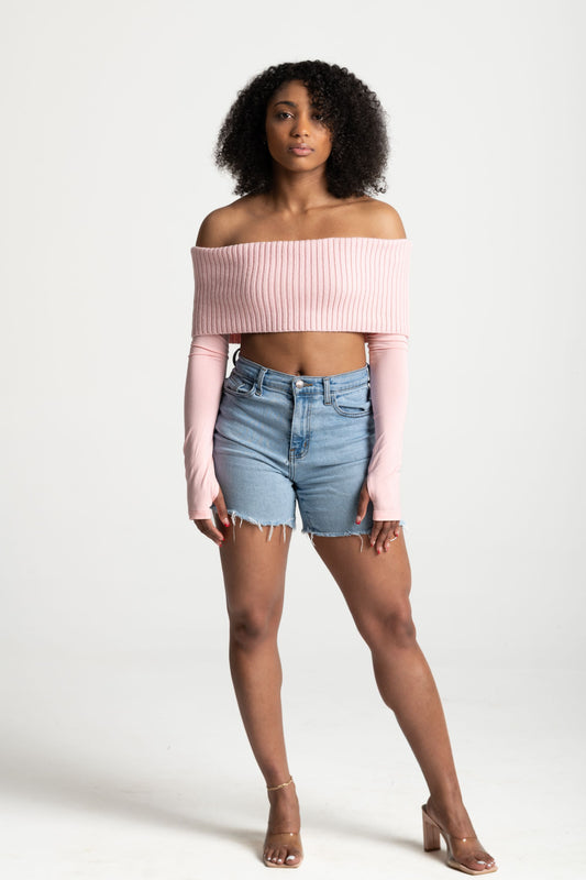 KNIT LONG SLEEVE CROP TOP
